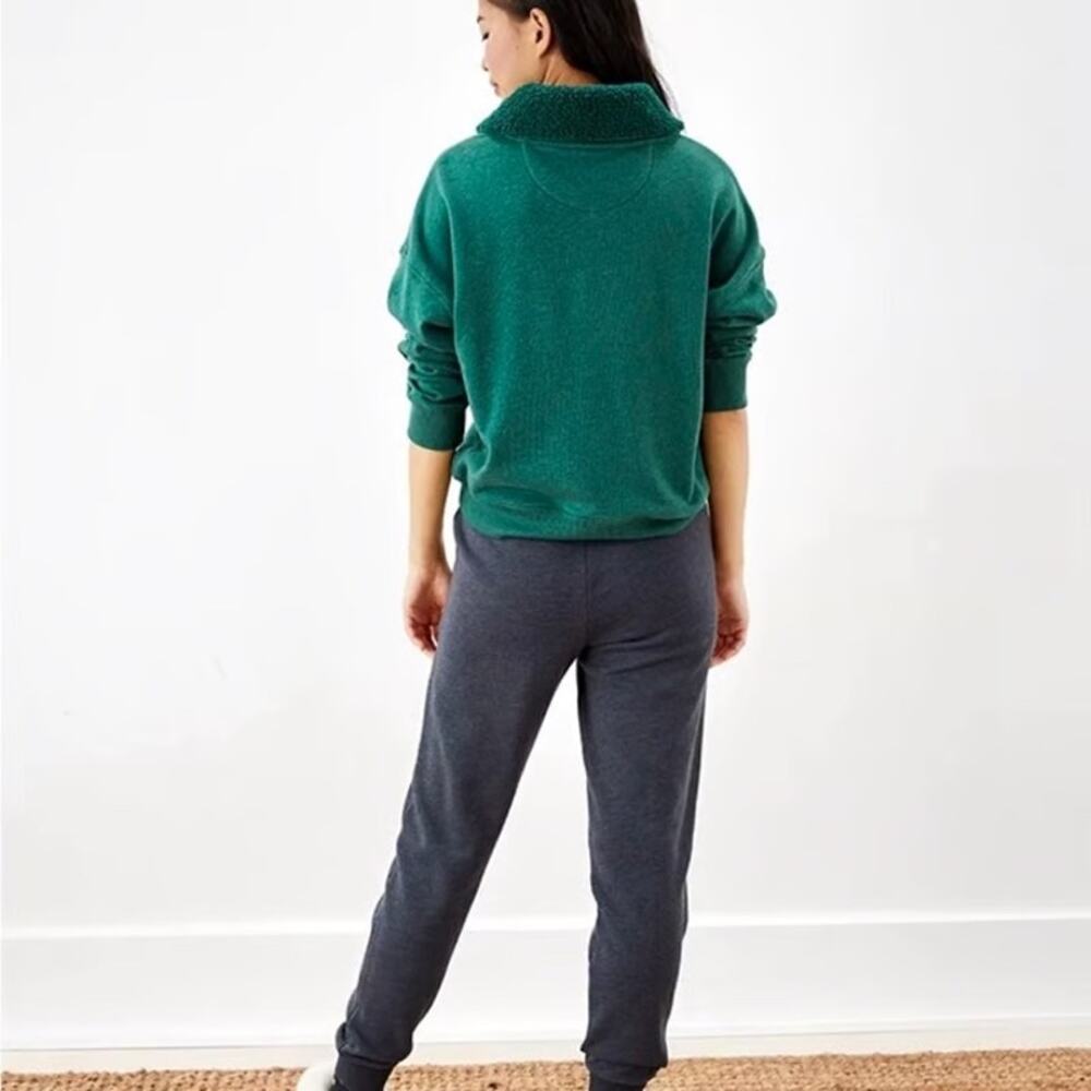 American Eagle Dark Green Sherpa Henley Sweatshirt Size XL Oversized Cabincore - Picture 2 of 12